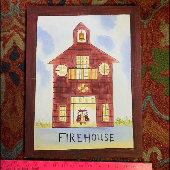 Pottery Barn paint on canvas fire truck & fire station set - Picture 3 of 9